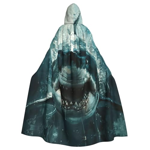 VPPUR Unisex-Umhang mit Hai-Aufdruck, volle Länge, mit Kapuze, für Halloween, Cosplay und Mittelalter-Festivals von VPPUR
