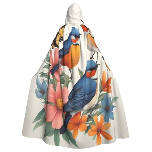 VPPUR Unisex-Umhang mit Kapuze, Vögel, Blumen, Schmetterling, für Halloween, Cosplay und Mittelalter-Festivals von VPPUR