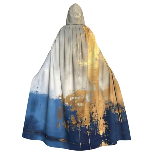VPPUR Unisex-Umhang mit Kapuze in voller Länge, für Halloween, Cosplay und Mittelalter-Festivals, goldfarben / Blau / Weiß von VPPUR