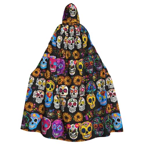 VPPUR Unisex Umhang mit Kapuze und Rosen-Totenkopf-Druck, für Halloween, Cosplay und Mittelalter-Festivals von VPPUR