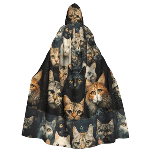 VPPUR Unisex-Umhang mit Katzen-Aufdruck, mit Kapuze, für Halloween, Cosplay und Mittelalter-Festivals von VPPUR