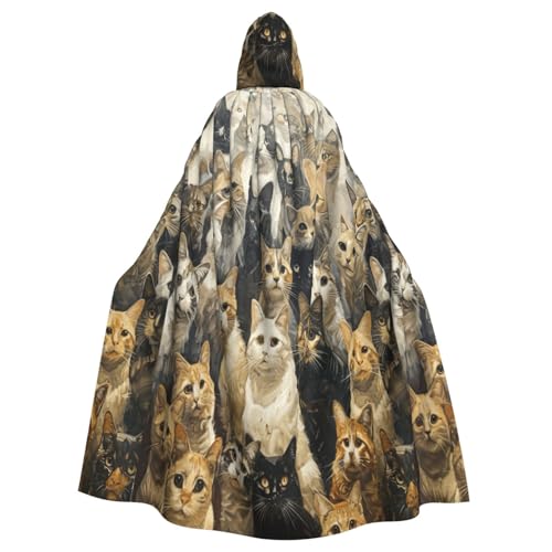 VPPUR Unisex-Umhang mit Katzen-Aufdruck, mit Kapuze, für Halloween, Cosplay und Mittelalter-Festivals von VPPUR