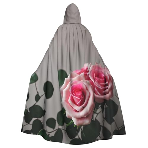 VPPUR Unisex Umhang mit rosa Rosen-Aufdruck, mit Kapuze, für Halloween, Cosplay und Mittelalter-Festivals von VPPUR