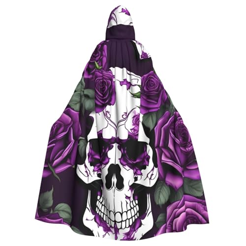 VPPUR Violetter Rosen-Skelett-Druck, volle Länge, mit Kapuze, Unisex, Umhang für Halloween, Cosplay und Mittelalter-Festivals von VPPUR