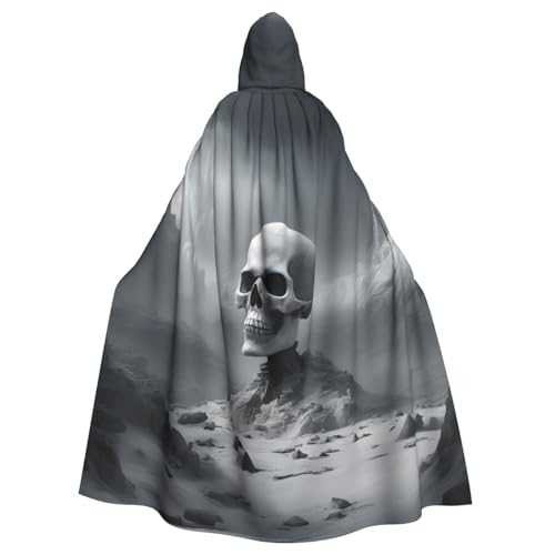 VPPUR Weißer Punk-Skull-Druck, volle Länge, mit Kapuze, Unisex, Umhang für Halloween, Cosplay und Mittelalter-Festivals von VPPUR