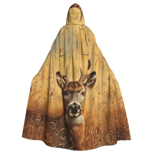 VPPUR Wilder Hirsch-Druck, volle Länge, mit Kapuze, Unisex, Umhang für Halloween, Cosplay und Mittelalter-Festivals von VPPUR