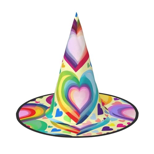 VPPUR Zaubererhut mit Herzen in Regenbogenfarben, für Erwachsene, Karneval, Halloween, Party-Accessoire, Mottopartys, Cosplay von VPPUR