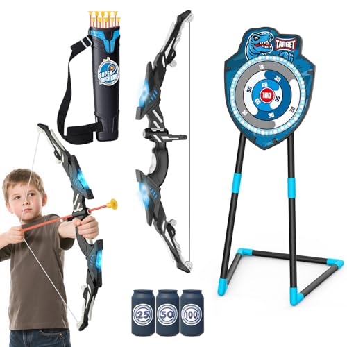 VROGTIK LED Stehendes Ziel Bogenschießen Set mit Bogen & Pfeilen für Kinder 4-12 Jahre alt, Outdoor-Sportspielzeug Jungen & Mädchen (Blau) von VROGTIK