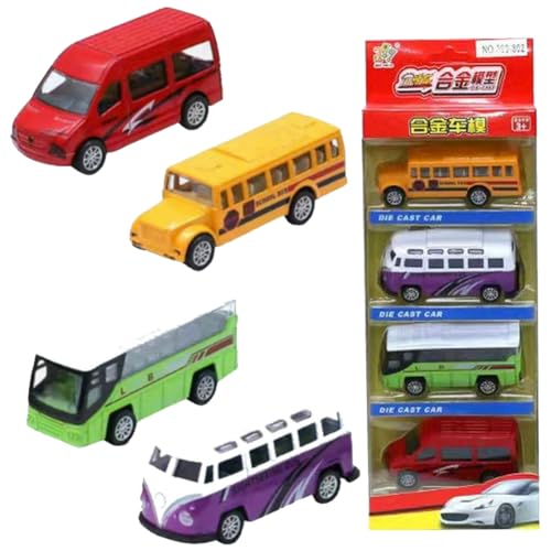 4PCS Bus Spielzeugauto Set, Kinderidee Mini Bus Autos, Bus Racing Modell Cartoon Auto Racer,Kreatives Spielzeugauto Für Jungen Und Mädchen Party Dekoration, Tortendekoration, Geburtstagsgeschenk von VROLUVTQ
