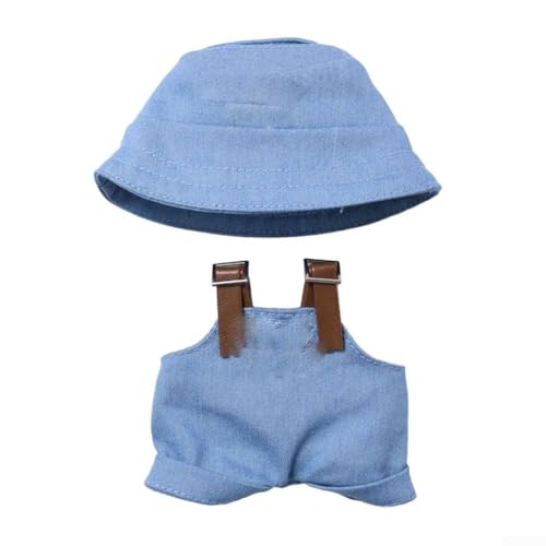 Hut- und Overall-Set für Labubu – 12 x 12 cm verstellbare Puppenkleidung für 17 cm große Figuren – 4 Farboptionen (blau/rosa/braun/schwarz) – Premium-Stoff-Sammler-Outfit mit stilvollem Design (blau) von VRTYVEYBB