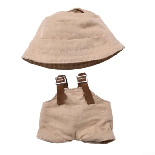Hut- und Overall-Set für Labubu – 12 x 12 cm verstellbare Puppenkleidung für 17 cm große Figuren – 4 Farboptionen (blau/rosa/braun/schwarz) – Premium-Stoff-Sammler-Outfit mit stilvollem Design (braun) von VRTYVEYBB