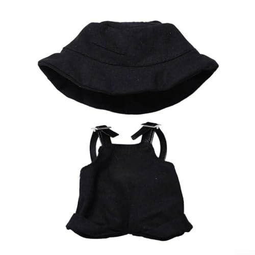 Hut- und Overall-Set für Labubu – 12 x 12 cm verstellbare Puppenkleidung für 17 cm große Figuren – 4 Farboptionen (blau/rosa/braun/schwarz) – Premium-Stoff-Sammler-Outfit mit stilvollem Design von VRTYVEYBB