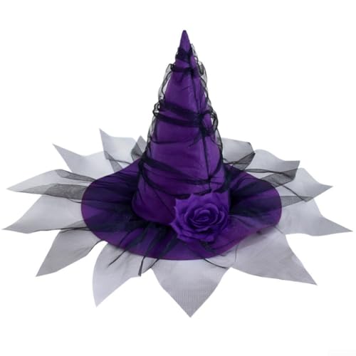 VRTYVEYBB Halloween Party Hexenhut für Frauen mit Blumendetail, Gothic-Stil, Cosplay-Zubehör, leichtes und tragbares Stoffdesign von VRTYVEYBB