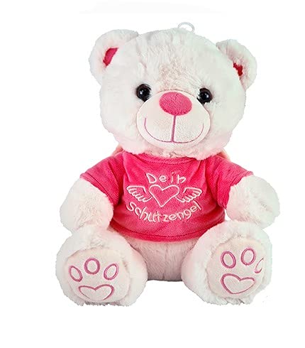 VRasehorn Schutzengel Bär ca. 20 cm Plüsch sitzend mit Flügeln- Schutzengelbär - Glücksbär Teddy -Teddybär Engel - Pink/Rosa von VRasehorn