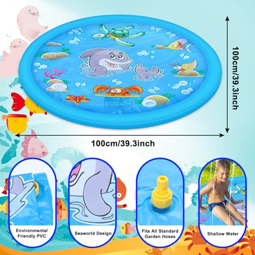 Hundepool, kleines Planschbecken für Kinder, Sommergarten, Strand, faltbar, Outdoor-Sprinkler-Spielmatte für Jungen, Mädchen, Kinder, Hunde-Planschbecken Wasserspielzeug (Blaues Meer (100 cm/39,4 Zoll Hundepool, kleines Planschbecken für Kinder, Sommergarten, Strand, faltbar, Outdoor-Sprinkler-Spielmatte für Jungen, Mädchen, Kinder, Hunde-Planschbecken Wasserspielzeug (Blaues Meer (100 cm/39,4 Zoll von VReder