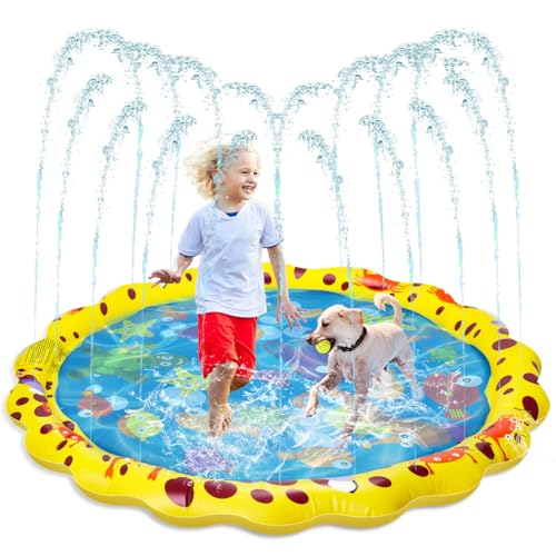 Hundepool, kleines Planschbecken für Kinder, Sommergarten, Strand, faltbar, Outdoor-Sprinkler-Spielmatte für Jungen, Mädchen, Kinder, Hunde-Planschbecken Wasserspielzeug (Gelb (100 cm/39,4 Zoll)) von VReder