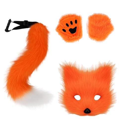 VSFJZJKJ Mask Fox Done Furry, Rollenspiel Requisite Zubehör, Geeignet Für Party Outfits, Kunstpelz Fuchsschwanz Plüsch Maske Handschuhe von VSFJZJKJ