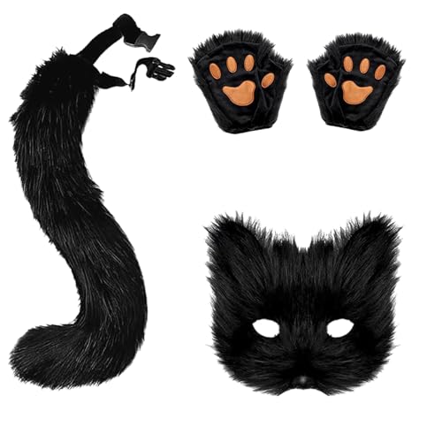 VSFJZJKJ Mask Fox Done Furry, Rollenspiel Requisite Zubehör, Geeignet Für Party Outfits, Kunstpelz Fuchsschwanz Plüsch Maske Handschuhe von VSFJZJKJ