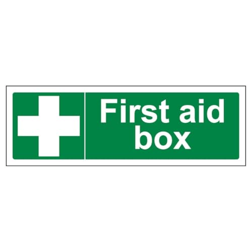 V Safety First Aid Box – Querformat 300 x 100 mm – selbstklebendes Vinyl – Sicherheitsschild mit Aluminiumeffekt von VSafety