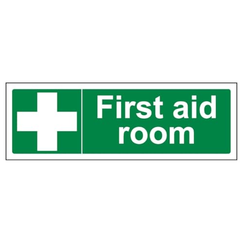 V Safety First Aid Room 300 x 100 mm – selbstklebendes Vinyl – Sicherheitsschild mit Aluminiumeffekt von VSafety