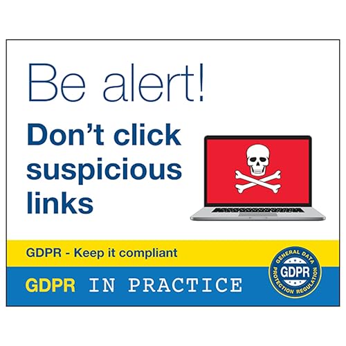 V Safety GDPR-Aufkleber, Aufschrift "Be Alert Don't Click Suspicious Links", 100 x 80 mm, selbstklebendes Vinyl-Sicherheitsschild V Safety GDPR-Aufkleber, Aufschrift "Be Alert Don't Click Suspicious Links", 100 x 80 mm, selbstklebendes Vinyl-Sicherheitsschild von VSafety