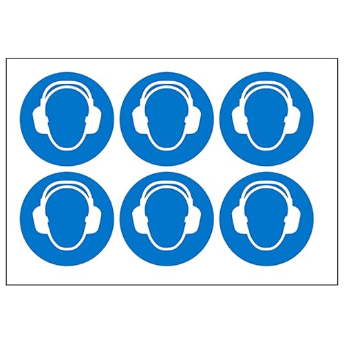 V Safety Gehörschutz-Vinyl-Etiketten auf einem Bogen, 50 mm Durchmesser, selbstklebendes Vinyl, 6 Stück von VSafety