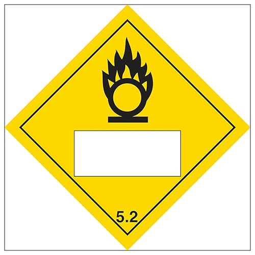 V Safety Oxidizer 5.2 UN Stoffnummerierungsgefahrenetikett, 100 x 100 mm, leuchtet im Dunkeln, 1 mm Hartplastik-Sicherheitsschild von VSafety