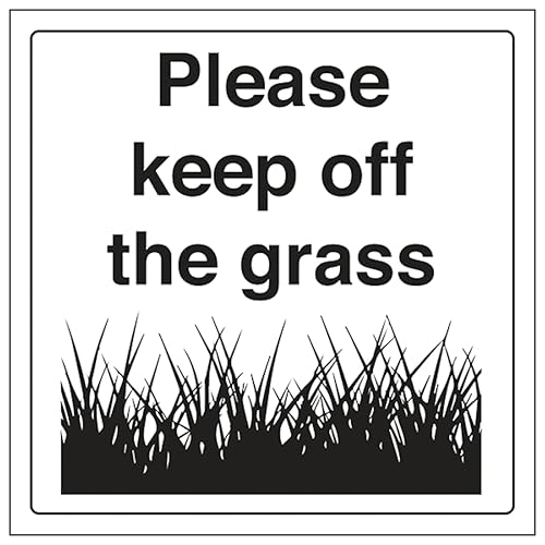 V Safety Please Keep Off The Grass 200 x 200 mm, selbstklebendes Vinyl, Aluminiumeffekt, Sicherheitsschild von VSafety