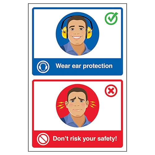 V Safety Wear Ear Protection/Don't Risk Your Safety! 200 x 300 mm – selbstklebendes Vinyl-Sicherheitsschild von VSafety