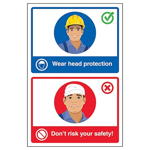 V Safety Wear Head Protection/Don't Risk Your Safety! Selbstklebendes Vinyl-Sicherheitsschild, leuchtet im Dunkeln, 200 x 300 mm von VSafety