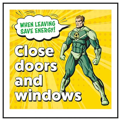 V Safety When Leaving Save Energy! Close Doors and Windows Superman, selbstklebendes Vinyl-Sicherheitsschild, 100 x 100 mm V Safety When Leaving Save Energy! Close Doors and Windows Superman, selbstklebendes Vinyl-Sicherheitsschild, 100 x 100 mm von VSafety