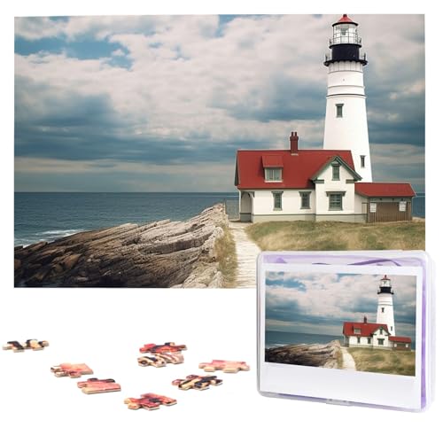 Leuchtturm-Hintergrund-Puzzle, 1000 Teile, Holz-Puzzle, personalisiertes Bild, Puzzle, individuelle Puzzles für Erwachsene, Hochzeit von VTCTOASY