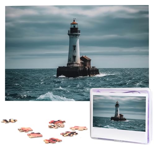 Leuchtturm-Ozean-Puzzle, 1000 Teile, personalisierte Puzzles mit Aufbewahrungstasche, Foto-Puzzle für Fotos, anspruchsvolles Bilderpuzzle für Familie, Heimdekoration, Puzzle (74,9 x 50 cm) von VTCTOASY