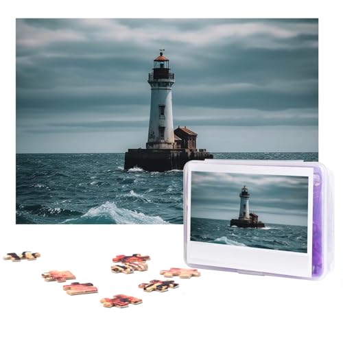 Leuchtturm-Ozean-Puzzle, 500 Teile, personalisiertes Puzzle mit Aufbewahrungstasche, Foto-Puzzle für Fotos, anspruchsvolles Bilderpuzzle für Familie, Heimdekoration, Puzzle (38,1 x 25,9 cm) von VTCTOASY