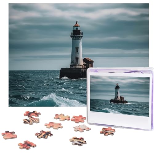 Leuchtturm-Ozean-Puzzle, 500 Teile, personalisiertes Puzzle mit Aufbewahrungstasche, Foto-Puzzle für Fotos, anspruchsvolles Bilderpuzzle für Familie, Heimdekoration, Puzzle (51,8 x 38,1 cm) von VTCTOASY