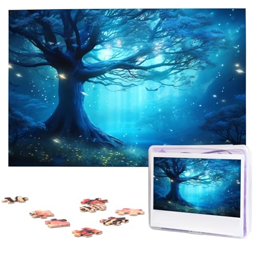 Mystical Fantasy Forest Blue Nature Puzzles, 1000 Teile, personalisiertes Puzzle mit Aufbewahrungstasche, Foto-Puzzle für Fotos, anspruchsvolles Bilderpuzzle für Familie, Heimdekoration, Puzzle (74,9 von VTCTOASY