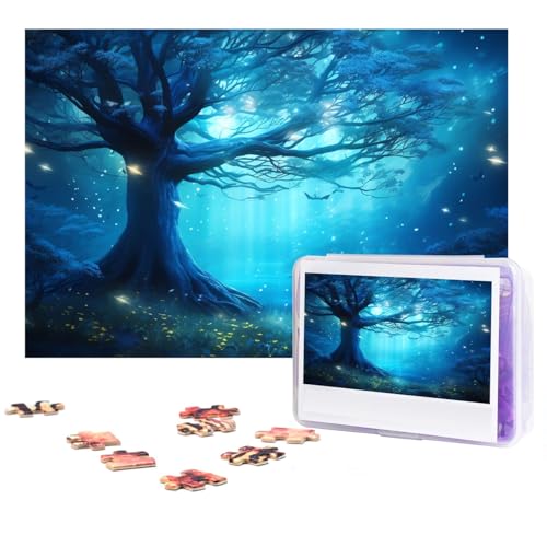 Mystical Fantasy Forest Blue Nature Puzzles, 500 Teile, personalisiertes Puzzle mit Aufbewahrungstasche, Foto-Puzzle für Fotos, anspruchsvolles Bilderpuzzle für Familie, Heimdekoration, Puzzle (38,1 x Mystical Fantasy Forest Blue Nature Puzzles, 500 Teile, personalisiertes Puzzle mit Aufbewahrungstasche, Foto-Puzzle für Fotos, anspruchsvolles Bilderpuzzle für Familie, Heimdekoration, Puzzle (38,1 x von VTCTOASY