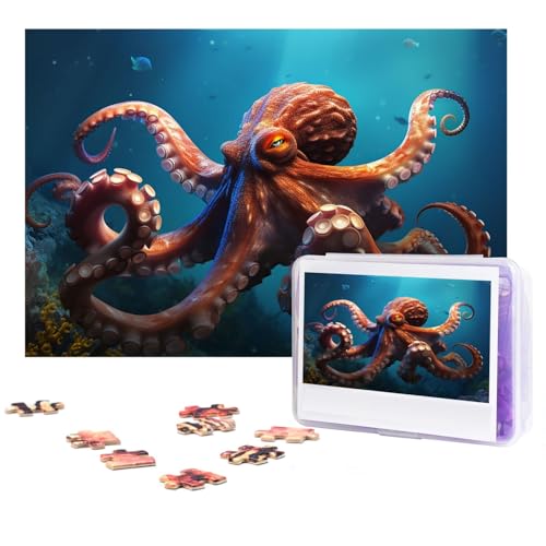 Ozean-Tier-Oktopus-Puzzle, 500 Teile, personalisiertes Puzzle mit Aufbewahrungstasche, Foto-Puzzle für Fotos, anspruchsvolles Bilderpuzzle für Familie, Heimdekoration, Puzzle (38,1 x 25,9 cm) von VTCTOASY