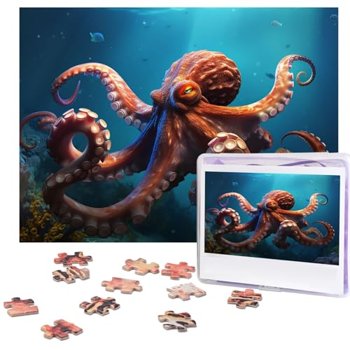 Ozean-Tier-Oktopus-Puzzle, 500 Teile, personalisiertes Puzzle mit Aufbewahrungstasche, Foto-Puzzle für Fotos, anspruchsvolles Bilderpuzzle für Familie, Heimdekoration, Puzzle (51,8 x 38,1 cm) von VTCTOASY