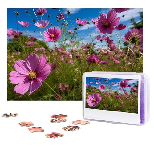 Pink Cosmos Puzzles 500 Teile Personalisierte Puzzles mit Aufbewahrungstasche Fotos Puzzle für Fotos Herausforderndes Bilderpuzzle für Familie Home Decor Puzzle (38,1 x 25,9 cm) von VTCTOASY