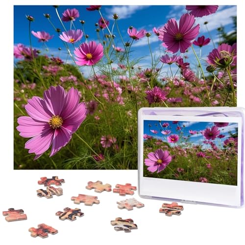 Pink Cosmos Puzzles 500 Teile Personalisierte Puzzles mit Aufbewahrungstasche Fotos Puzzle für Fotos Herausforderndes Bilderpuzzle für Familie Home Decor Puzzle (51,8 x 38,1 cm) von VTCTOASY
