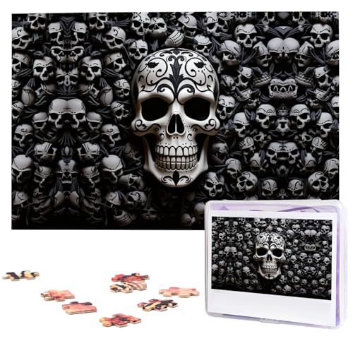 Schwarze und weiße Totenkopf-Puzzles, 1000 Teile, personalisiertes Puzzle mit Aufbewahrungstasche, Foto-Puzzle für Fotos, anspruchsvolles Bilderpuzzle für Familie, Heimdekoration, Puzzle (74,9 x 50 Schwarze und weiße Totenkopf-Puzzles, 1000 Teile, personalisiertes Puzzle mit Aufbewahrungstasche, Foto-Puzzle für Fotos, anspruchsvolles Bilderpuzzle für Familie, Heimdekoration, Puzzle (74,9 x 50 von VTCTOASY