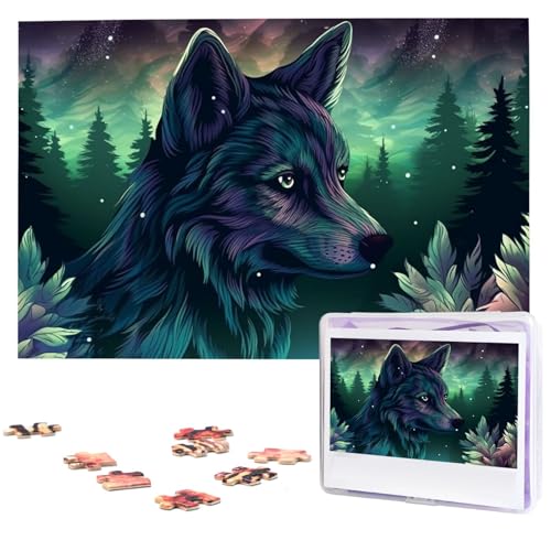 Waldwolf-Puzzle, 1000 Teile, personalisiertes Puzzle mit Aufbewahrungstasche, Foto-Puzzle für Fotos, anspruchsvolles Bilderpuzzle für Familie, Heimdekoration, Puzzle (74,9 x 50 cm) von VTCTOASY