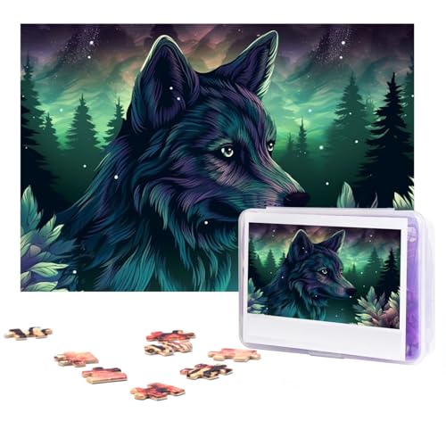 Waldwolf-Puzzle, 500 Teile, personalisiertes Puzzle mit Aufbewahrungstasche, Foto-Puzzle für Fotos, anspruchsvolles Bilderpuzzle für Familie, Heimdekoration, Puzzle (38,1 x 25,9 cm) von VTCTOASY