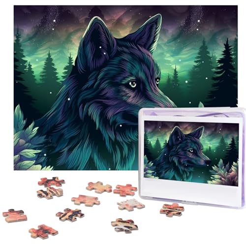 Waldwolf-Puzzle, 500 Teile, personalisiertes Puzzle mit Aufbewahrungstasche, Foto-Puzzle für Fotos, anspruchsvolles Bilderpuzzle für Familie, Heimdekoration, Puzzle (51,8 x 38,1 cm) von VTCTOASY
