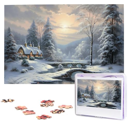 Winter-Schneeszenen-Puzzle, 1000 Teile, personalisierte Puzzles mit Aufbewahrungstasche, Foto-Puzzle für Fotos, anspruchsvolles Bilderpuzzle für Familie, Heimdekoration, Puzzle (74,9 x 50 cm) von VTCTOASY