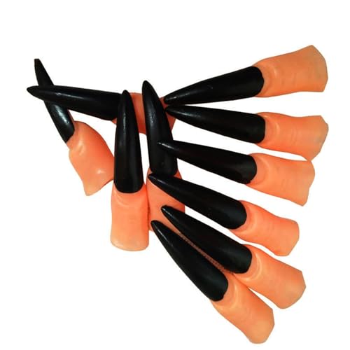 VTIDOBE Halloween Hexenfinger Horror Schwarz Rot Lange Nägel Gefälschte Fingernägel Hexennase Cosplay Requisiten für Party von VTIDOBE