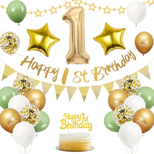 1. Geburtstag Deko Salbeigrüne, Luftballon Deko 1. Geburtstag Frau Mann, Geburtstagsdeko 1 Jahr, Gold Folienballon 1, Grün Weiß Gold Luftballons 1 Jahr mit Banner Tortendeko für Party Dekoration 1. Geburtstag Deko Salbeigrüne, Luftballon Deko 1. Geburtstag Frau Mann, Geburtstagsdeko 1 Jahr, Gold Folienballon 1, Grün Weiß Gold Luftballons 1 Jahr mit Banner Tortendeko für Party Dekoration von VUCDXOP