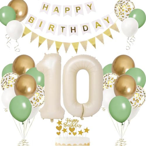 10. Geburtstag Deko Beige, Luftballon 10. Creme , Weiß Creme Folienballon 10 , Mädchen 10 jahre Luftballon deko Sandweiß , Zahl 10 Helium Luftballons Salbeigrün Weiß Ballons für Geburtstag Party Deko von VUCDXOP