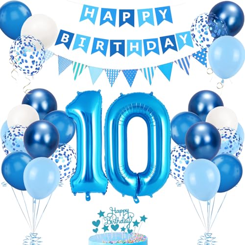 10. Geburtstag Deko Blau, Luftballon 10. Blaue, Geburtstagsdeko 10 Jahr, Junge 10 jahre Luftballon deko Blau, Zahl 10 Helium Luftballons Tortendeko Blau Weiß Ballons für Geburtstag Party Deko von VUCDXOP